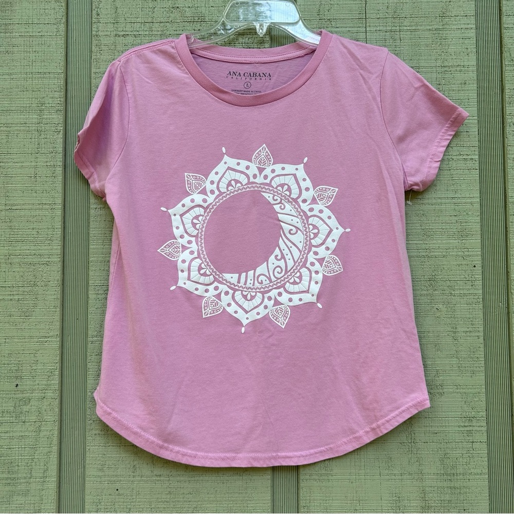 Ana Cabana California Pink T-Shirt with White Mandala Design short sleeve large